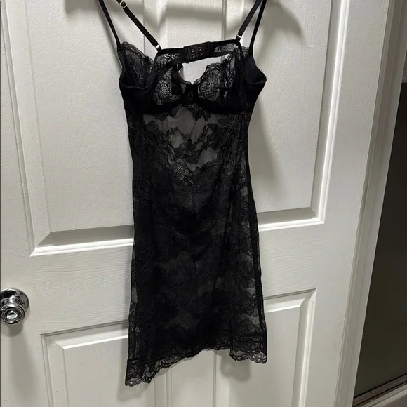 Victoria's Secret Black Lace Chemise with Floral Design - Picture 4 of 5